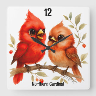 Charming Northern Cardinal Square Wall Clock