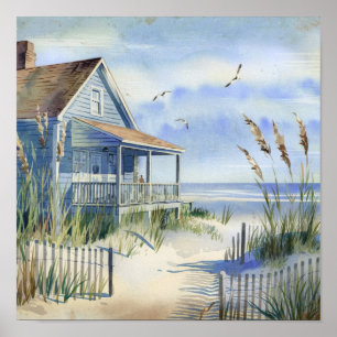 Charming Old Art Beach Cottage Poster