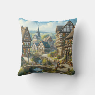 Charming Old Village with Bridges and Church Cushion