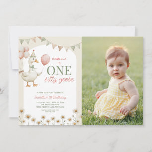 Charming One Silly Goose 1st Birthday Party Photo Invitation