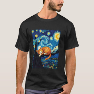 Charming Orange Tabby Cat Van Gogh Starry Night Ca T-Shirt