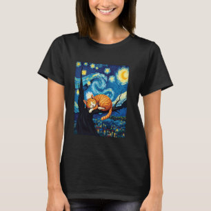 Charming Orange Tabby Cat Van Gogh Starry Night Ca T-Shirt