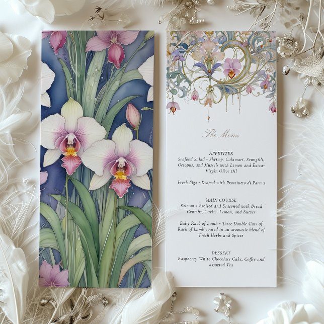 Charming Orchids Wedding Menu Delicate Pastel Invitation (Creator Uploaded)