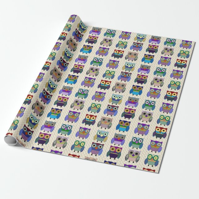 Charming Owls Wrapping Paper (Unrolled)