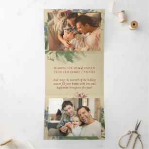 Charming Paint Christmas   Red Blue Green 3 Photo Tri-Fold Holiday Card