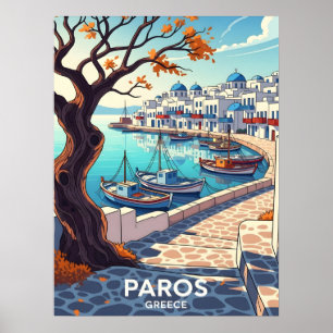 Charming Paros Greece harbor scene Poster