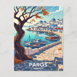 Charming Paros Greece harbour scene Announcement Postcard