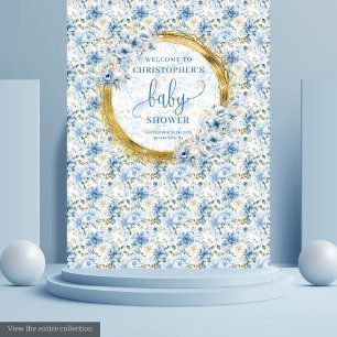 Charming Pastel Blue Gold Flowers Baby Shower Tapestry