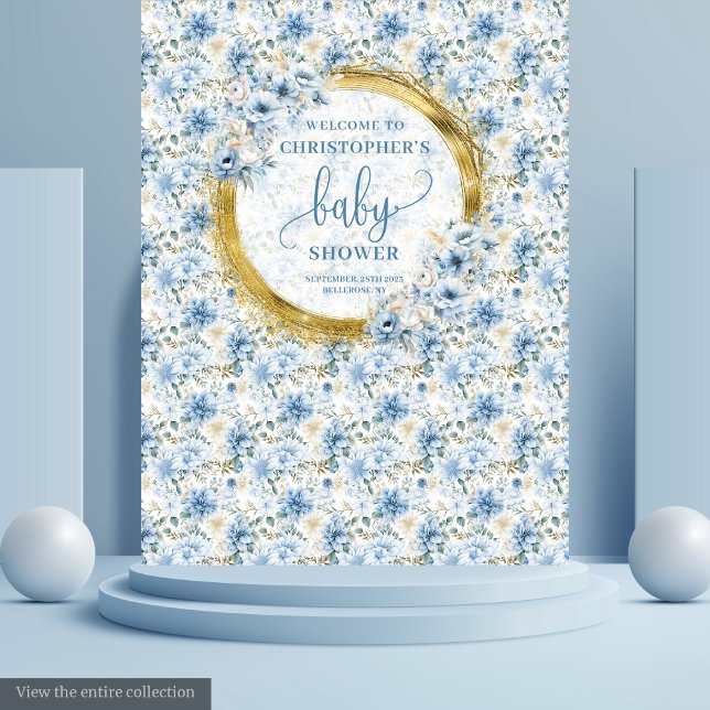 Charming Pastel Blue Gold Flowers Baby Shower   Tapestry (Charming Pastel Blue Gold Flowers Baby Shower Tapestry)