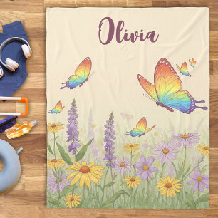 Charming Pastel Butterfly Meadow Fleece Blanket