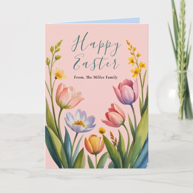 Charming Pastel Floral Easter Greeting Card (Front)