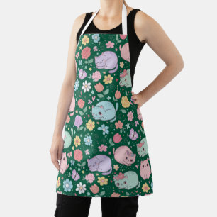 Charming Pastel Kawaii Cat and Floral Apron