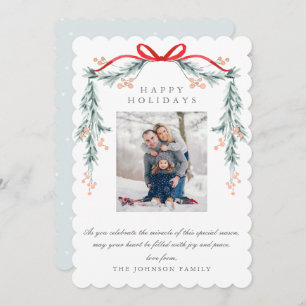 Charming Pastel Light Blue Christmas Garland Photo Holiday Card