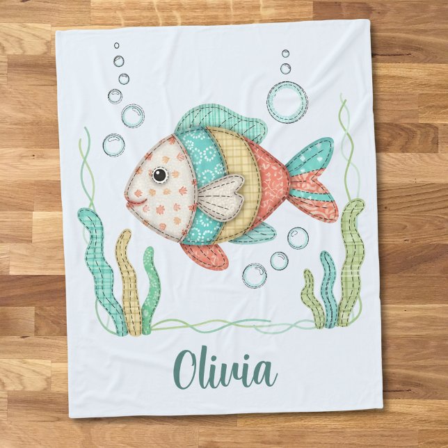 Charming Patchwork Fish Fleece Blanket (Creator Uploaded)