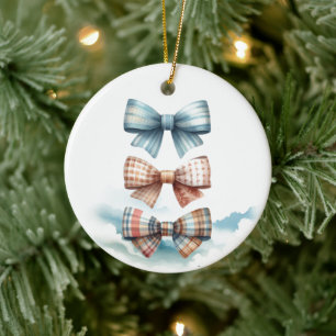 Charming Patterned Bow Stack Ceramic Ornament