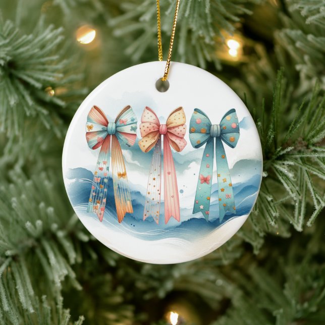 Charming Patterned Trailing Bows  Ceramic Ornament (Tree)
