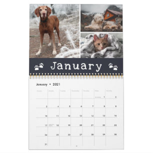 Charming Paw Prints Navy Months Pet Photo Collage Calendar