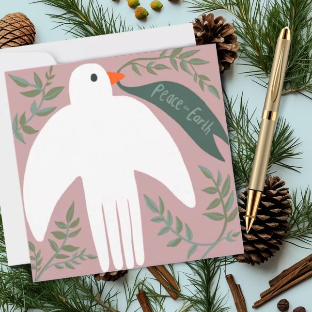 Charming Peace Dove Christmas Xmas Holiday Rose (Peace on Earth dove holiday Christmas card)