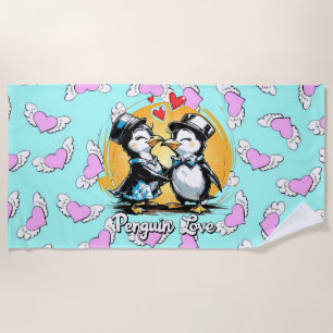 Charming Penguin Couple Beach Towel