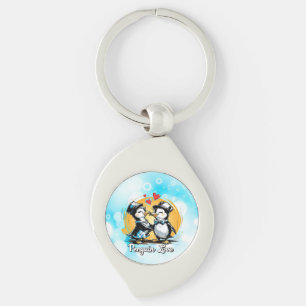 Charming Penguin Couple Key Ring