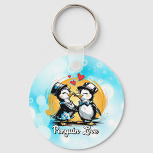 Charming Penguin Couple Key Ring