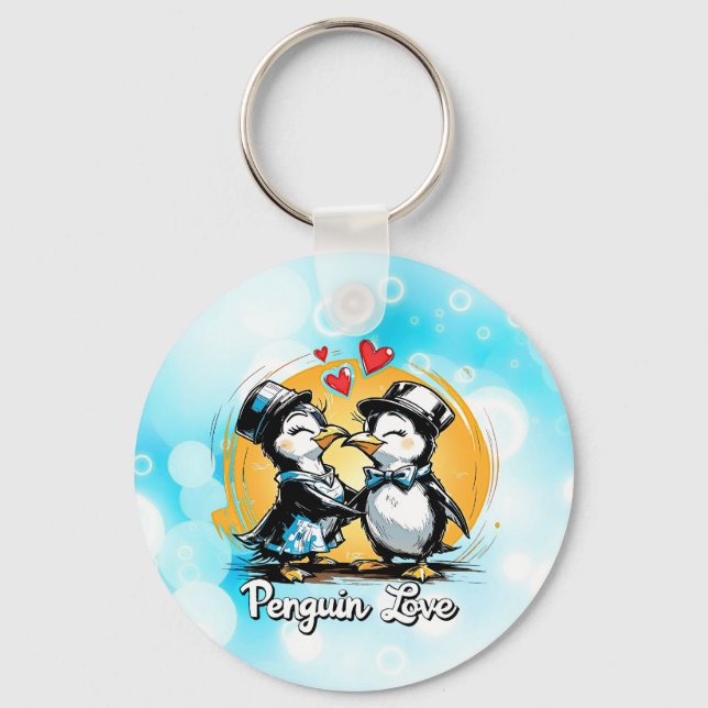 Charming Penguin Couple Key Ring (Front)