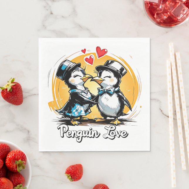 Charming Penguin Couple Napkin (Insitu)