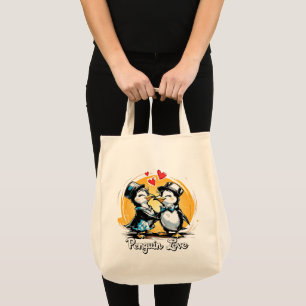 Charming Penguin Couple Tote Bag