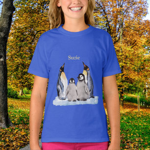 Charming Penguin Family with Name T-Shirt