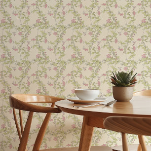Charming Periwinkle & Hummingbirds Pink & Green Wallpaper