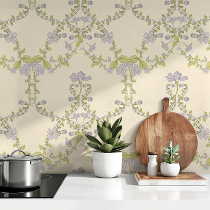 Charming Periwinkle Lilac & Green Wallpaper