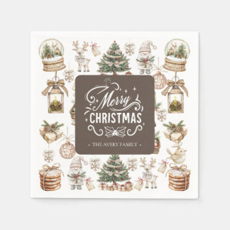 Charming Personalised Merry Christmas Napkin