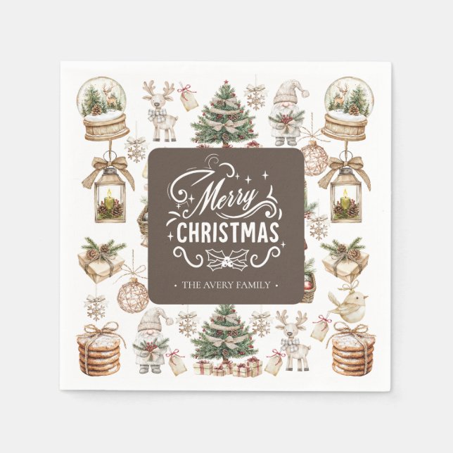 Charming Personalised Merry Christmas Napkin (Front)