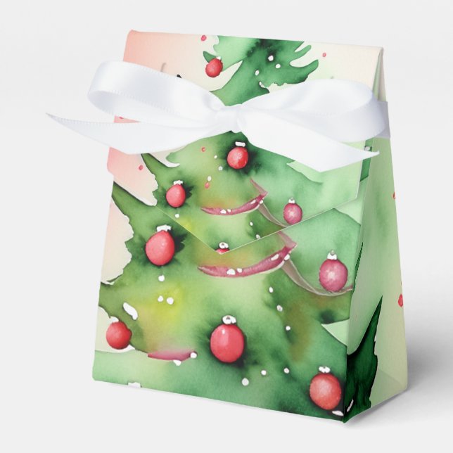 Charming Pine Tree & Red Ornaments Holiday Favour Box (Front Side)