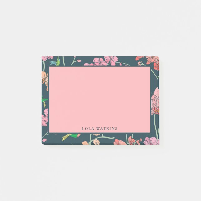 Charming Pink and Peach Floral Pattern Post-it Notes (Front)