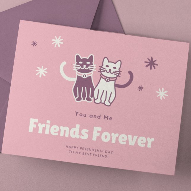 Charming Pink and White Cat Friendship Day Holiday Postcard (Creator Uploaded)