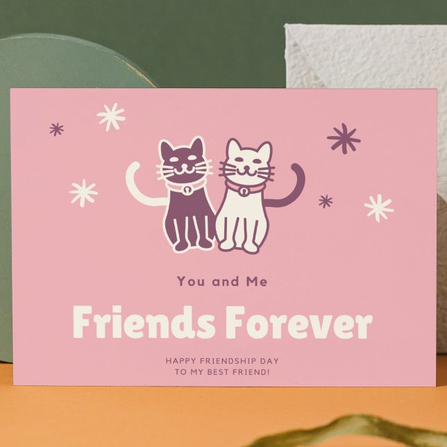 Charming Pink and White Cat Friendship Day Postcard (Creator Uploaded)