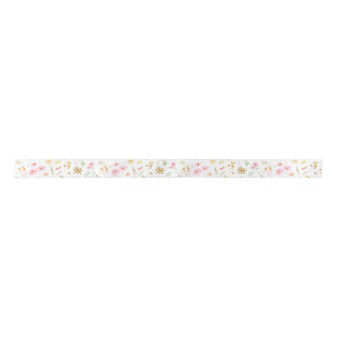 Charming Pink and Yellow Ochre Floral Satin Ribbon