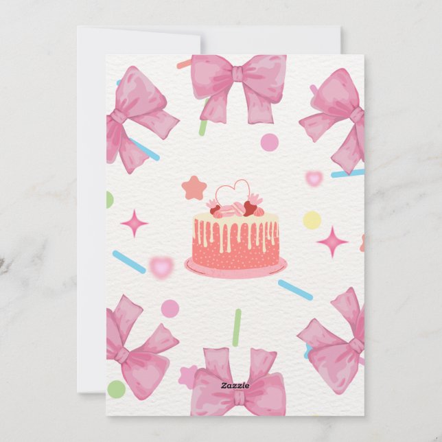 Charming Pink Birthday Invitation with Elegant Bow (Back)