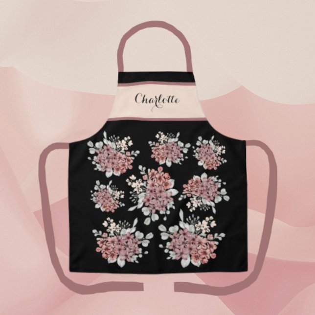 Charming Pink & Black Floral Bouquet Apron (Creator Uploaded)