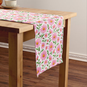 Charming Pink Daisy Floral Pattern Dining Table Medium Table Runner