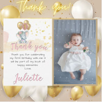 Charming Pink Elephant Photo First Birthday Girl