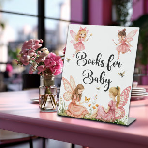 Charming Pink Fairies Baby Shower Books for Baby Pedestal Sign