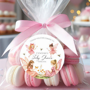 Charming Pink Fairies Woodland Baby Shower Classic Round Sticker