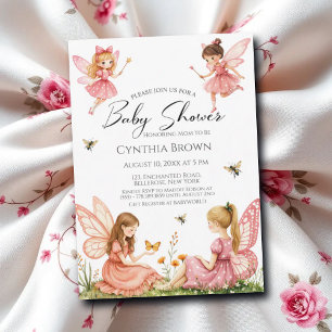 Charming Pink Fairies Woodland Baby Shower Invitation
