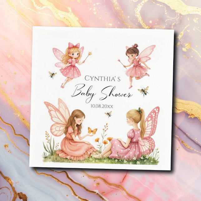 Charming Pink Fairies Woodland Baby Shower Napkin (Creator Uploaded)