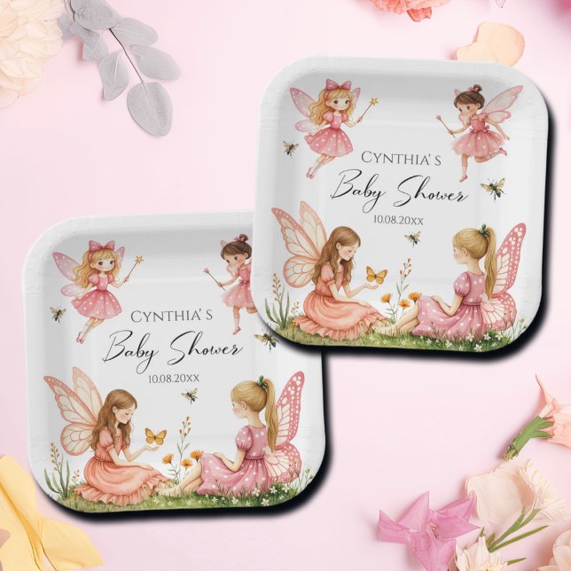 Charming Pink Fairies Woodland Baby Shower Paper Plate (Creator Uploaded)