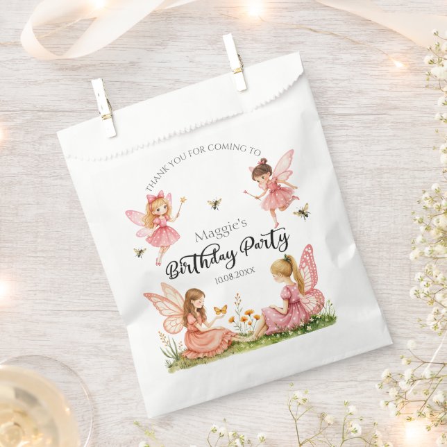 Charming Pink Fairies Woodland Birthday Party Favour Bag (Clipped)