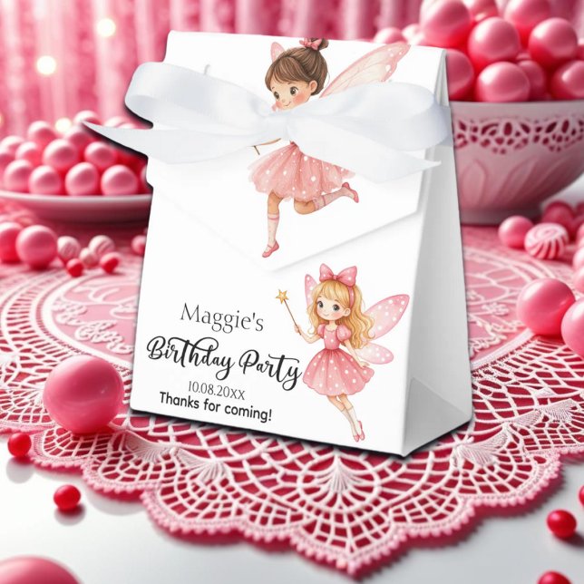 Charming Pink Fairies Woodland Birthday Party Favour Box (Creator Uploaded)