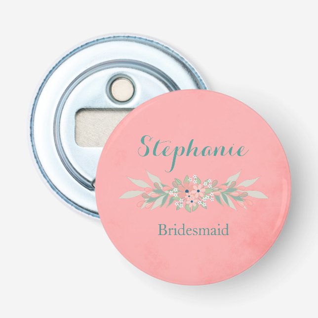 Charming Pink Floral Bridesmaid Bottle Opener (Front)